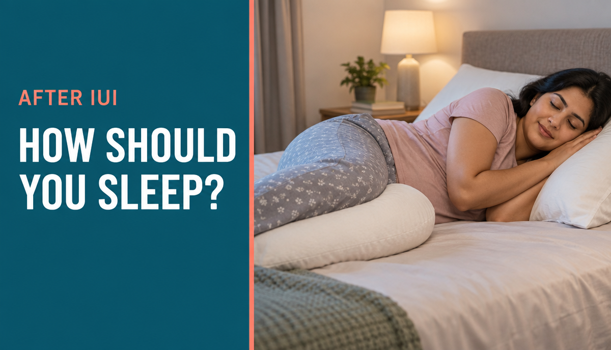 A woman resting comfortably on her side post-IUI.