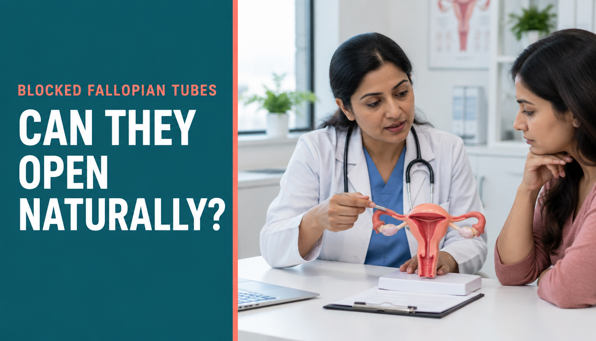 A medical graphic showing open and blocked fallopian tubes.