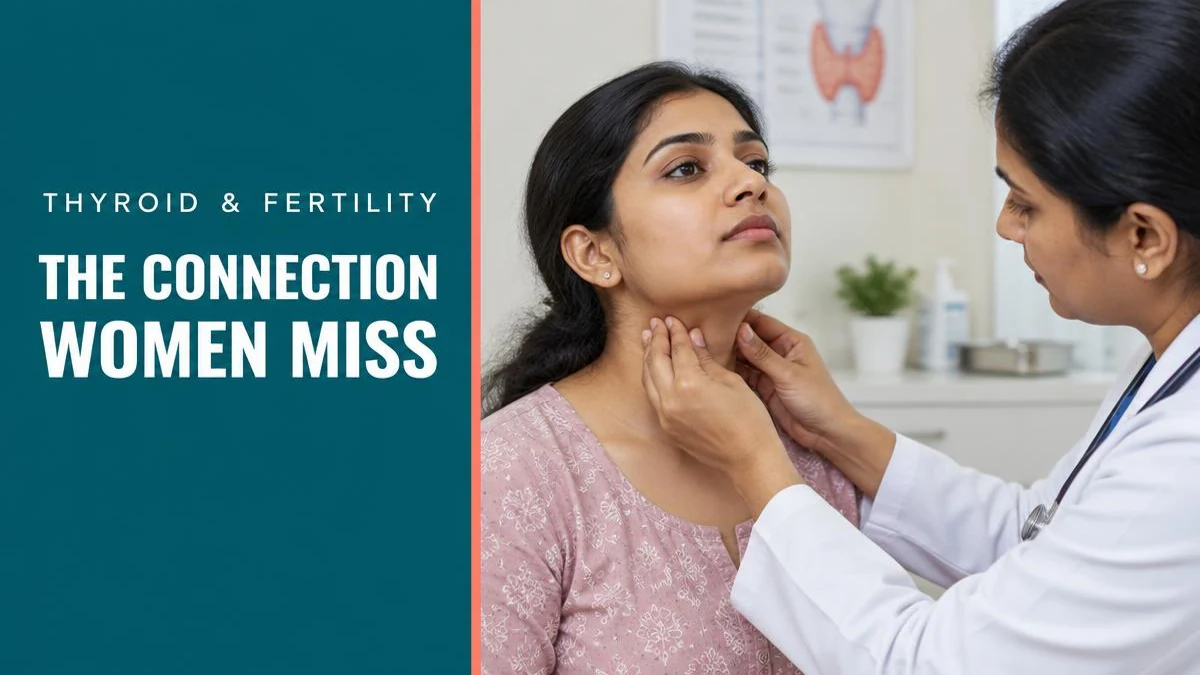 A medical examination checking thyroid health for fertility.